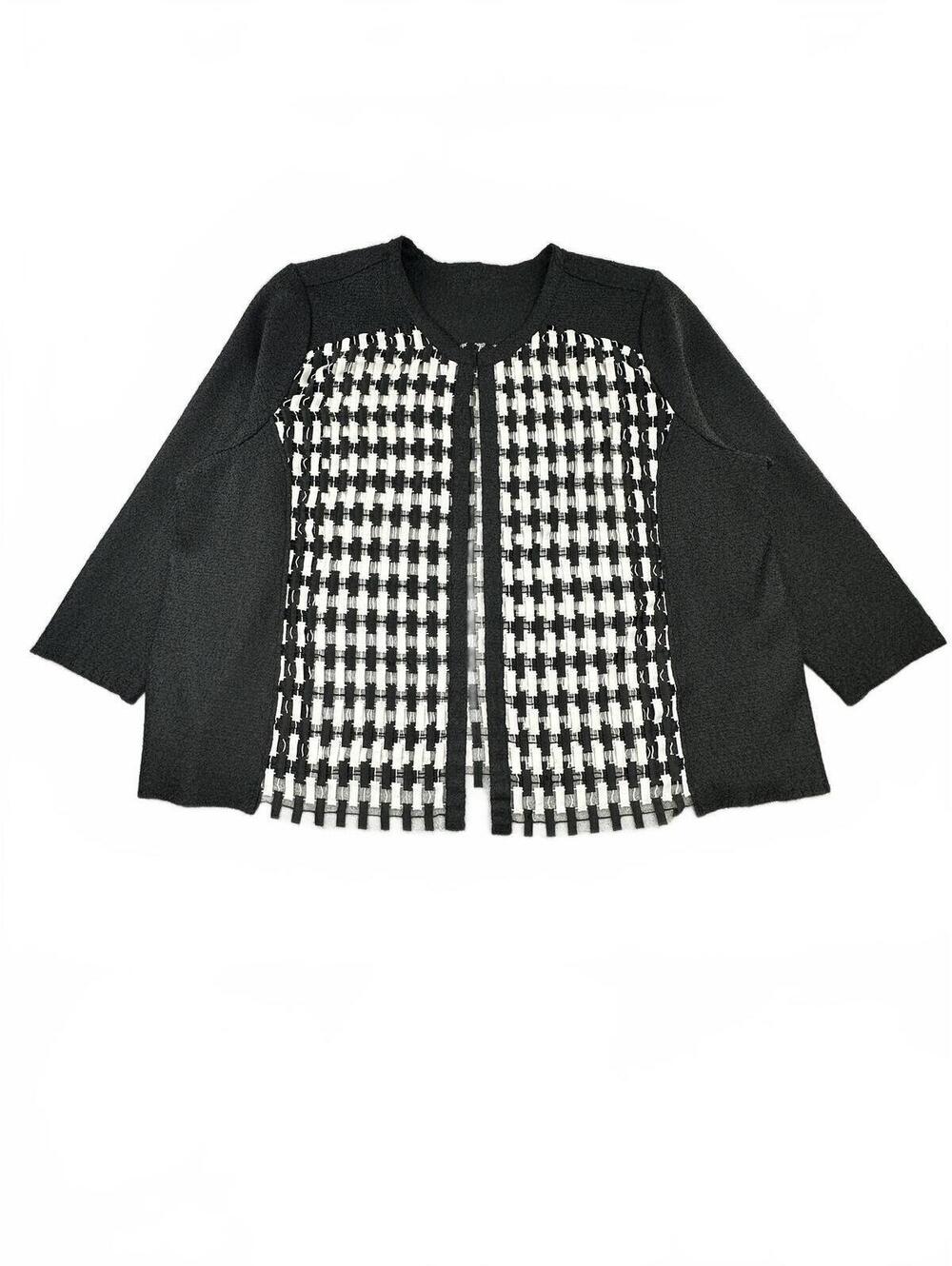 Classic Black and White Textured Cardigan Sweater